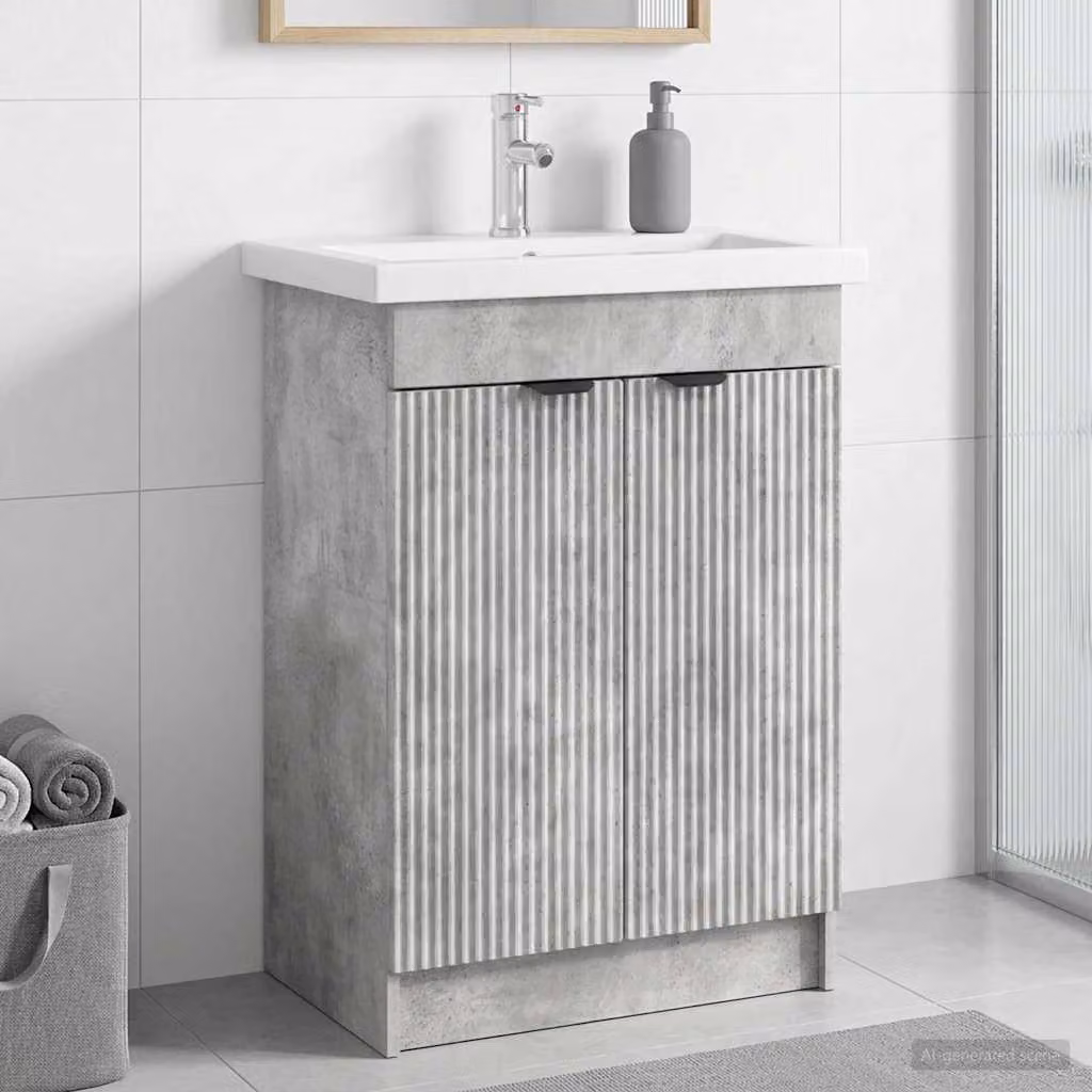 vidaXL Mobiletto da bagno sotto il lavello moderno in MDF Grigio e Nero con ante a battente e ripiani interni L/P/H: 81,0 x 37,5 x 21,96 cm