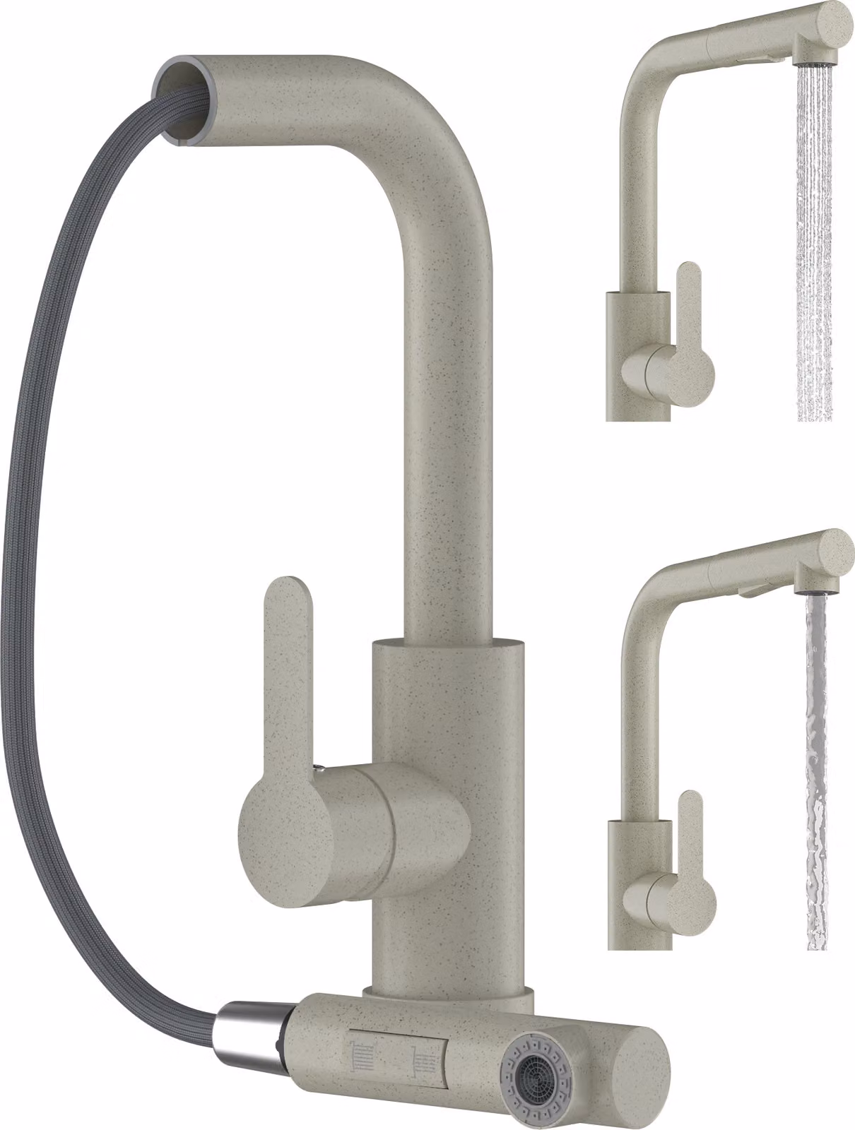 Granitan - Rubinetto da cucina - Rubinetto per lavello - Bocca estraibile - Orientabile a 360° - Beige - EBRO