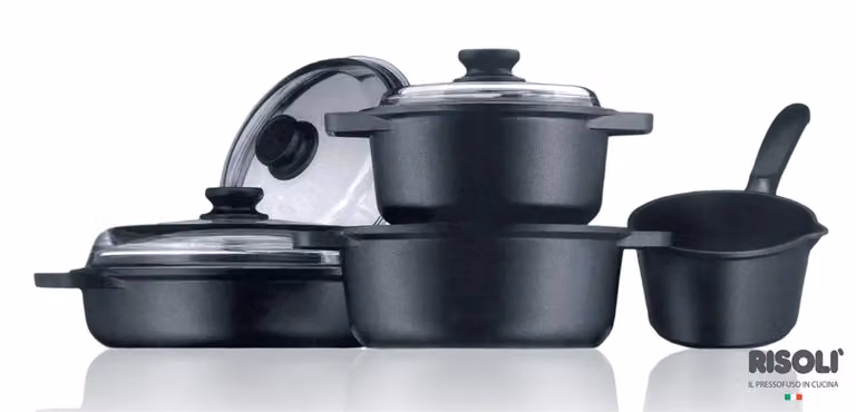 Batteria Pentole per cottura a induzione per 3-4 persone in alluminio pressofuso spessore 7 mm di Risolì