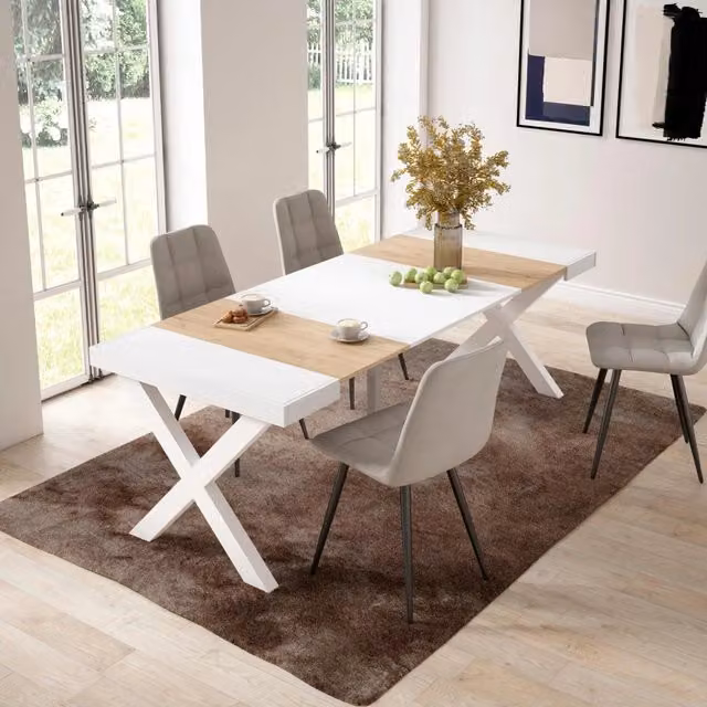 Consolle allungabile, 58 fino 222x90x73cm, Per 10 persone, Gambe in legno, colore Rovere e bianco RF2837