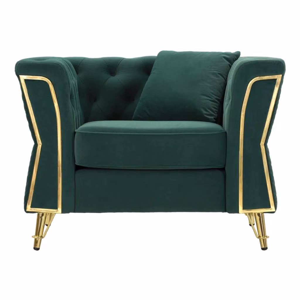 Poltrona Emy Vikasa Home in velluto verde con gambe oro L: 104 cm, P: 83 cm, H: 76 cm – 2