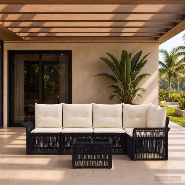 Maison Exclusive - Set da giardino composto da 6 pezzi, divano in rattan sintetico nero