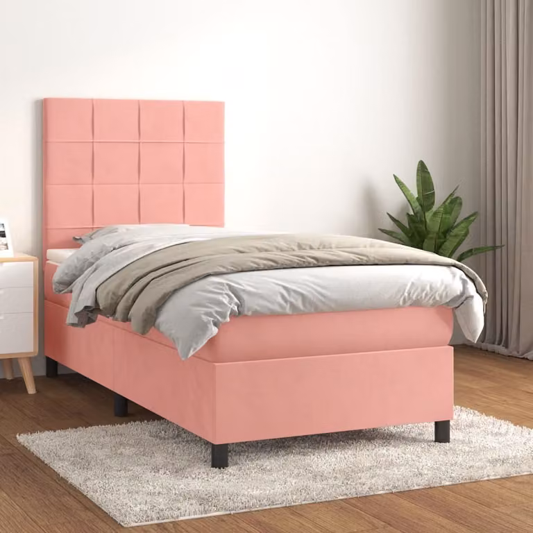 The Living Store Letto a molle con materasso rosa 90x200 cm in velluto