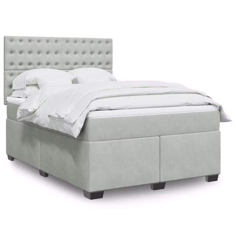 vidaXL Giroletto a Molle con Materasso Ibrido in Velluto Grigio e Bianco L/P/H: 140 x 190 x 150,5 cm
