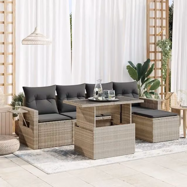 Set Divano da Giardino 6pz vidaXL in Polyrattan Grigio Chiaro con Cuscini per Adulti – 1