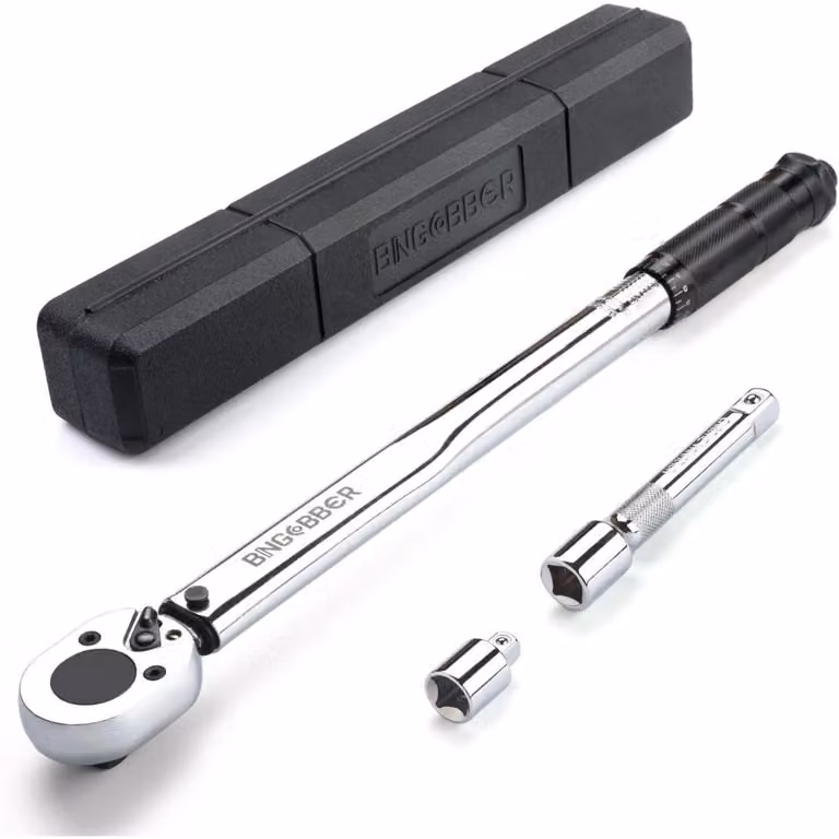 Set di chiavi dinamometriche da 1/2", con range da 28 a 210 Nm, completo di adattatori, prolunga e custodia