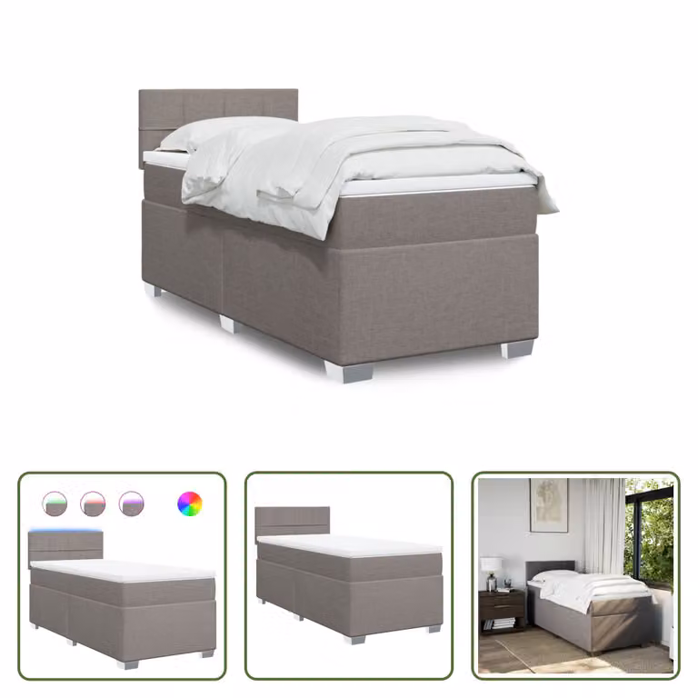 The Living Store Letto a molle con materasso Taupe 80x200 cm in tessuto
