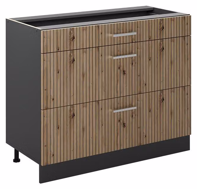 Mobiletto base per cucina Vicco R-Line Rovere artigianale/Antracite 100 cm senza piano di lavoro, Model 71547