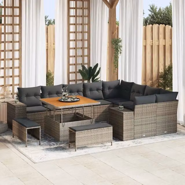 Set Divano da Giardino Moderno vidaXL in Polyrattan e Metallo Grigio 12 Pezzi