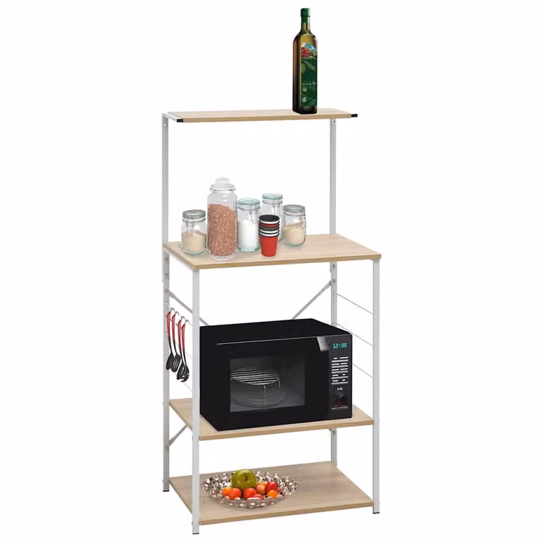 Mobile porta microonde vidaXL Bianco e Rovere in legno e metallo L: 60 cm, P: 39,6 cm, H: 123 cm