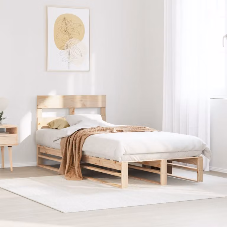 Letto singolo vidaXL in legno massello di pino marrone con doghe fisse, L 90 x P 200 cm