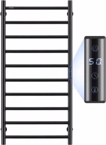 Scaldasalviette da parete VEVOR con 10 barre, Portasciugamani riscaldato per bagno in metallo nero con display LED, timer e 5 livelli di temperatura regolabili, grado di protezione IPX5