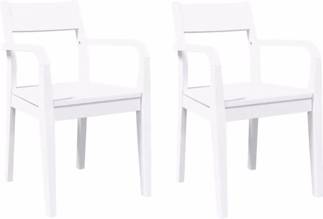 Set di 2 sedie da pranzo moderne in legno di Hevea bianco con braccioli
