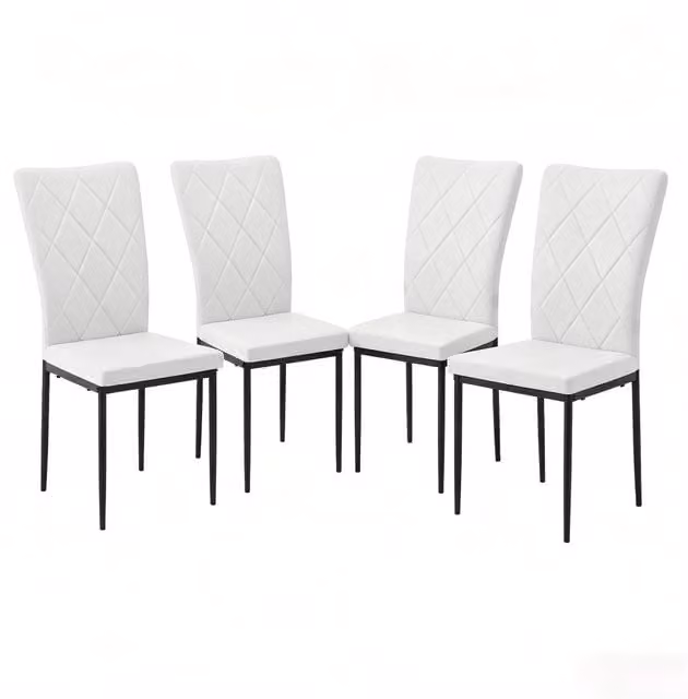 Set di 4 sedie da pranzo Chicfurn con schienale alto, seduta imbottita in similpelle e struttura in metallo, design moderno geometrico, colori nero e bianco, L: 59 cm, P: 46 cm, H: 94,5 cm