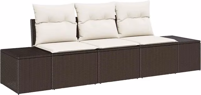 Set di divani con cuscino 3 pz | Set Salotto da Giardino Marrone polyrattan