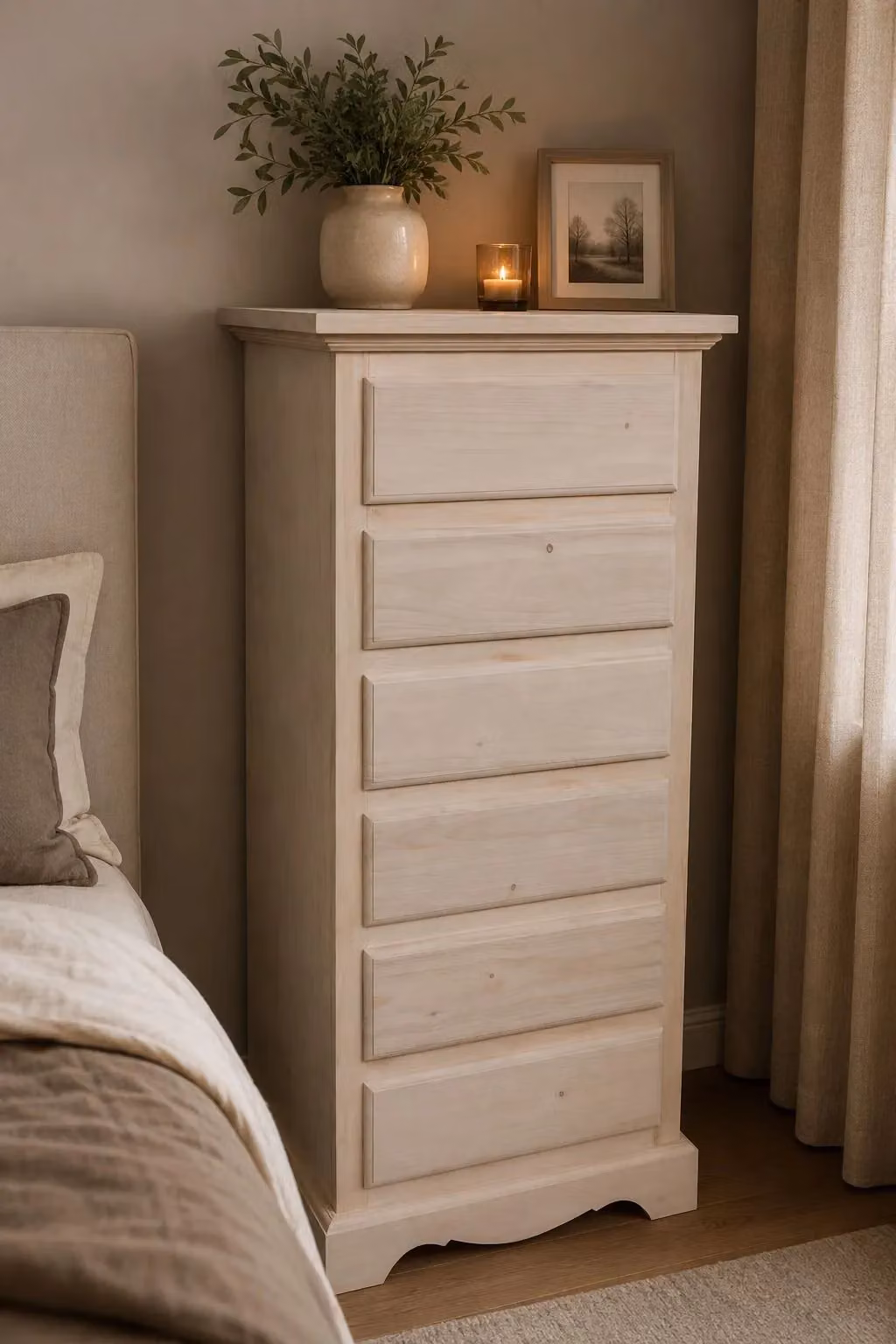 Cassettiera classica in legno di pino grezzo con 6 cassetti Mobili 2G L/P/H: 50 x 35 x 105 cm – 2