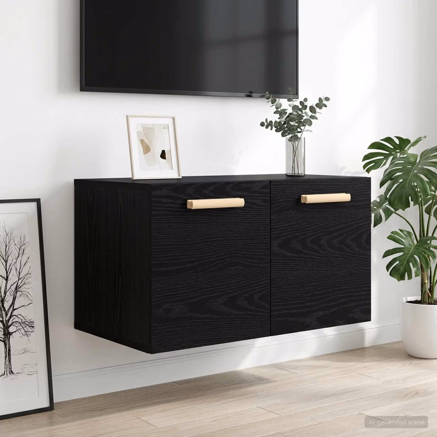Armadietto a muro moderno vidaXL in MDF nero opaco L: 60 cm, P: 36,5 cm, H: 35 cm