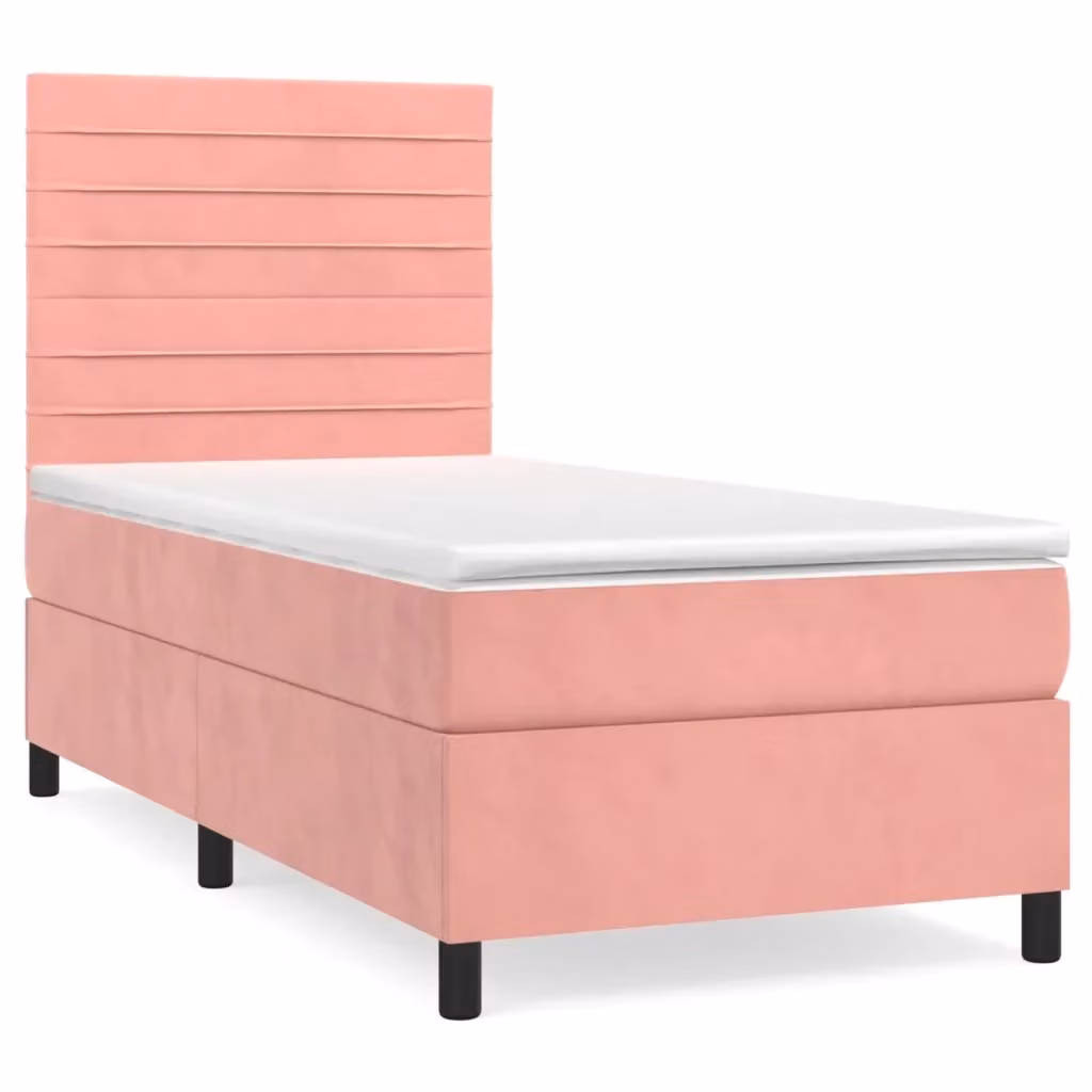 Letto con Giroletto a Molle e Materasso Ibrido vidaXL in Velluto Rosa e Bianco L/P/H: 190 x 90 x 40 cm – 2