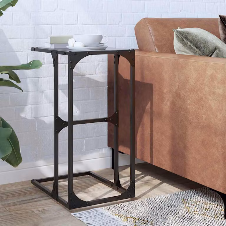 vidaXL Tavolino in stile industriale con piano in vetro nero e struttura in metallo L/P/H: 40 x 30 x 61,5 cm