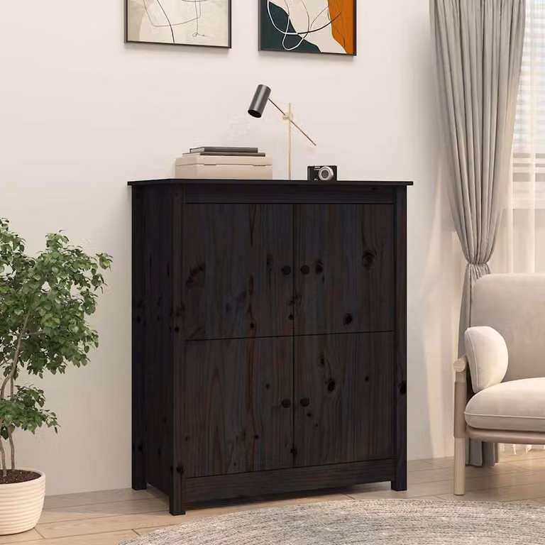 Credenza vidaXL in legno di pino massello nera con ante a battente, stile rustico, L: 83 cm, P: 41,5 cm, H: 100 cm