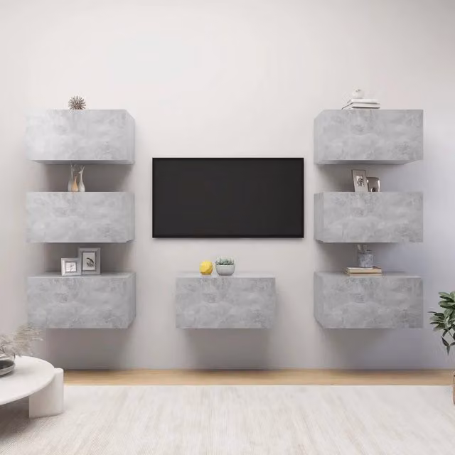 Mobili Porta TV 7 pz Grigio Cemento 30,5x30x60 cm Multistrato 3079163