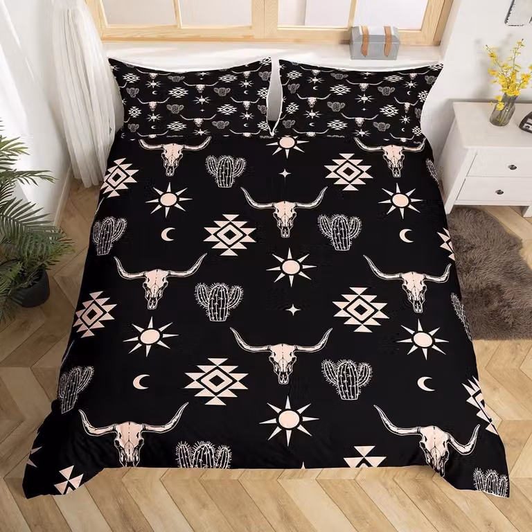 Set di copripiumini in stile bohémien con motivo etnico e cactus