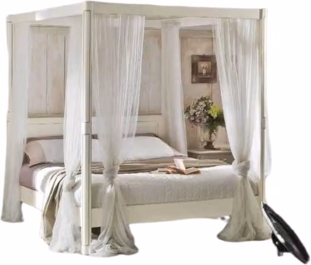 Letto matrimoniale a baldacchino shabby chic in legno di pino laccato bianco e grigio Mobili 2G L/P/H: 179 x 213 x 210 cm – 1