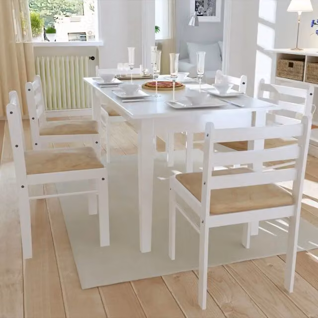 Set di 6 sedie da pranzo vidaXL in legno massello di gomma e velluto bianco
