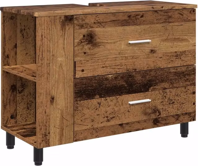 Mobiletto da bagno moderno in legno e metallo marrone con ripiani interni e cassetti L/P/H: 80 x 35 x 60 cm – 1