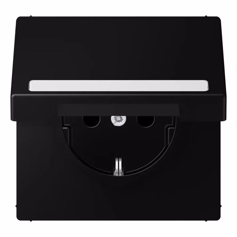 Presa Jung SCHUKO, 16 A 250 V ~, con campo di etichettatura, protezione tattile avanzata integrata, coperchio a cerniera, laccato termoplastico, serie LS, nero grafite m LS1520BFNAKLSWM