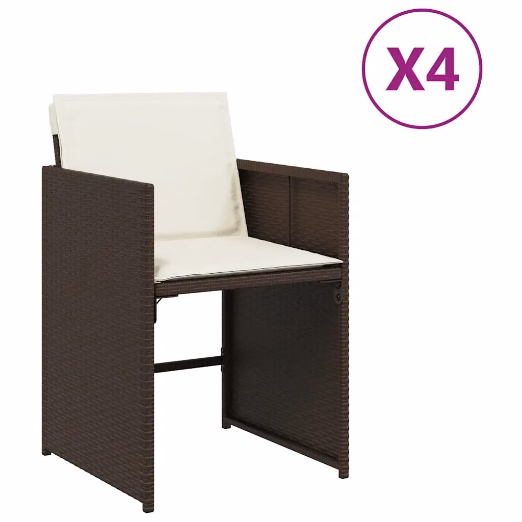 Set di 4 sedie da giardino con cuscini vidaXL in polyrattan marrone e bianco con braccioli – 2