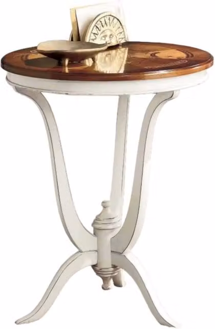 Tavolino rotondo legno intarsiato shabby 60x60x73 - Mobili 2G