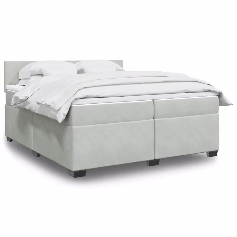 vidaXL Giroletto a Molle con Materasso Ibrido in Velluto Grigio e Bianco L/P: 200 x 200 cm