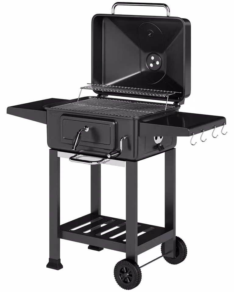 Griglia per barbecue a carbone con affumicatore e termometro | Colore: nero | Dimensioni: 112x63x101,5 cm