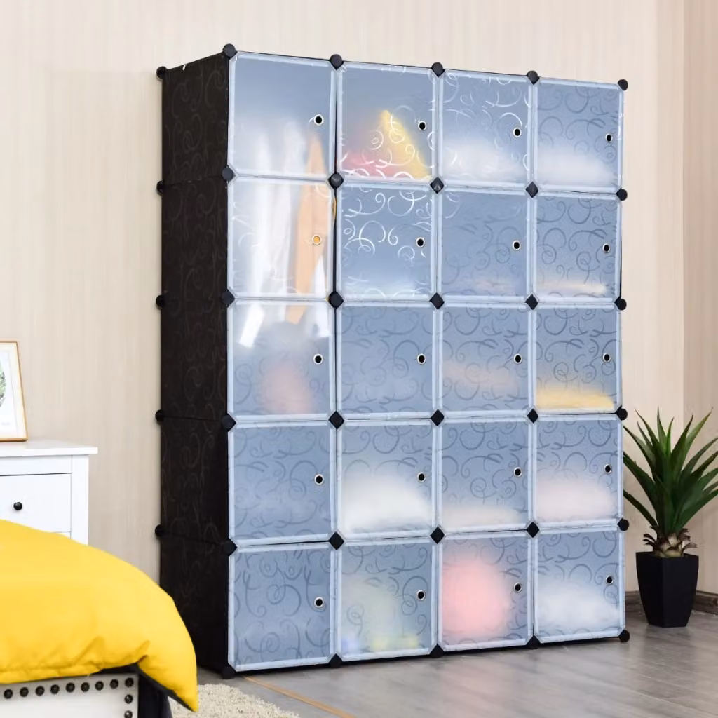 Mobile modulare componibile con 20 cubi, ante e appendiabiti, design moderno bianco – 2