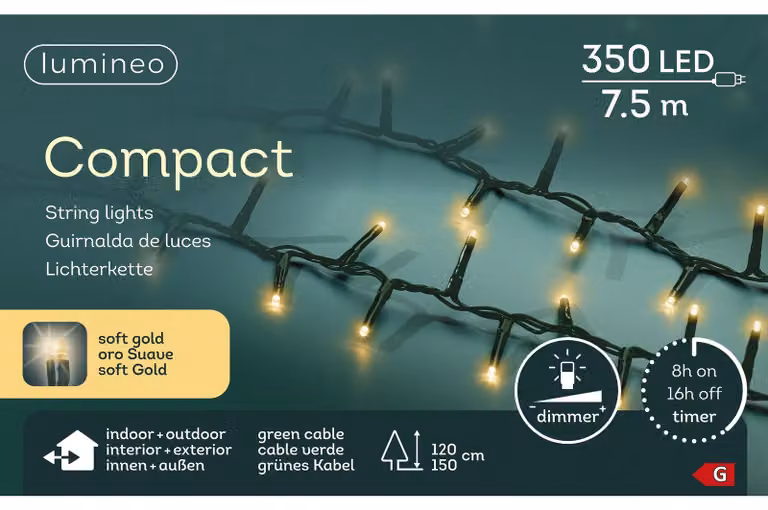 Illuminazione natalizia a LED compatta per esterni - 7,5 metri - 350 LED - dimmerabile