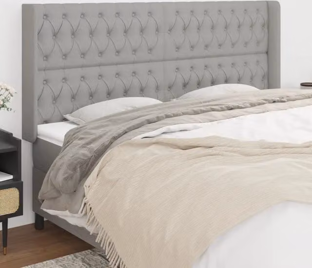 Testiera ad orecchio Design Mania in tessuto grigio chiaro L: 203 cm, P: 16 cm, H: 118/128 cm