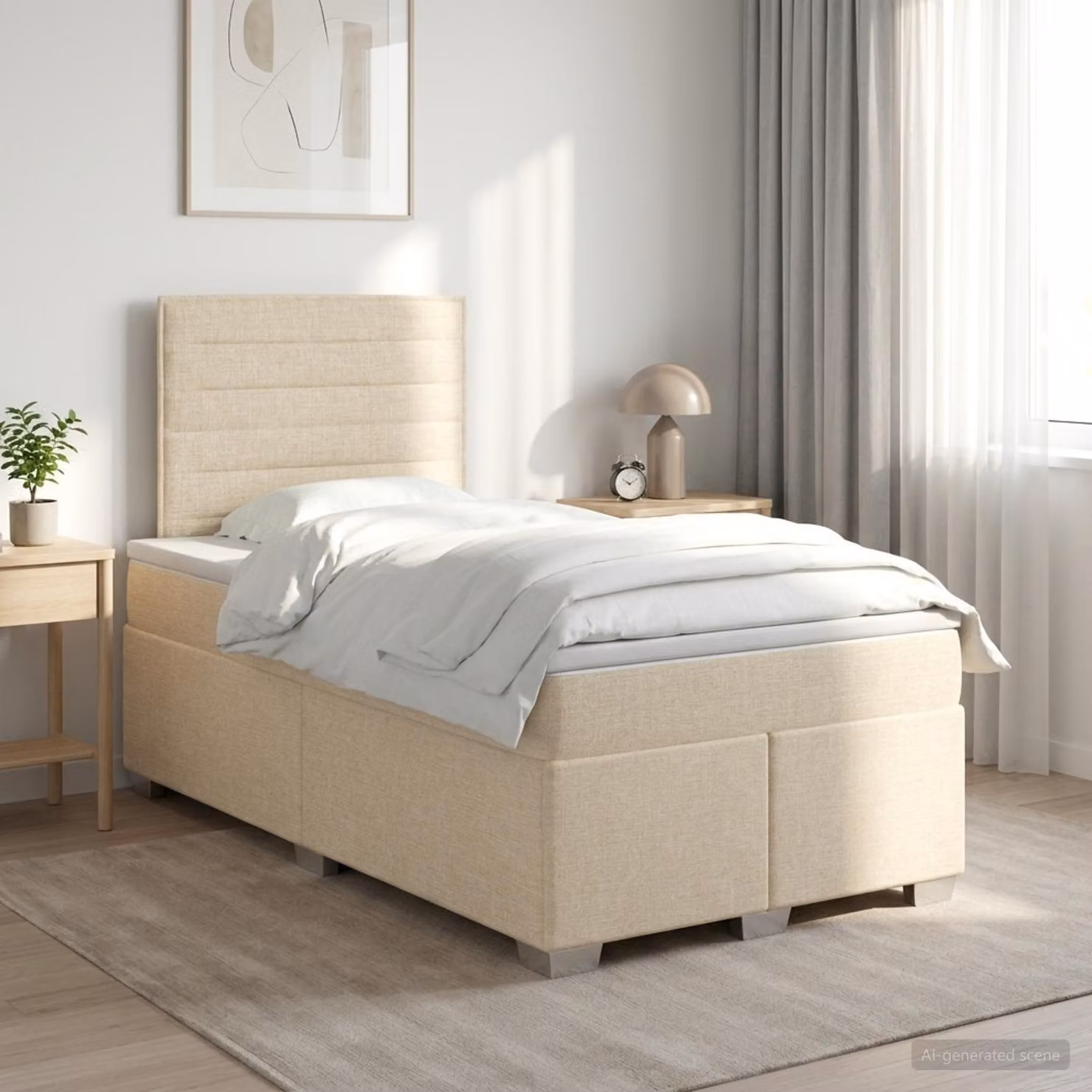 Letto box spring con materasso vidaXL in tessuto beige e bianco, L/P: 120 x 200 cm