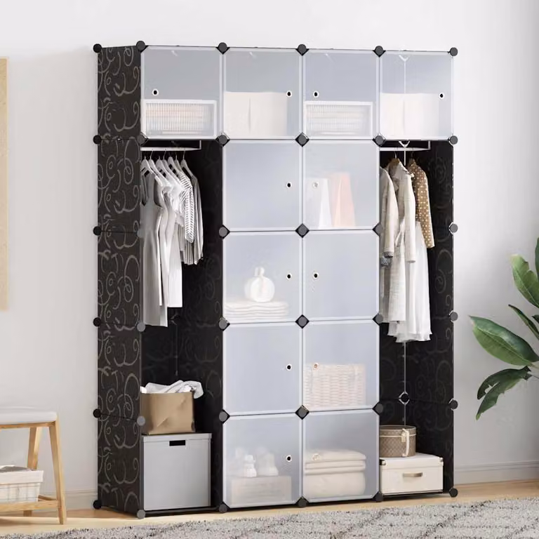 vidaXL Armadietto Modulare a Parete con 14 Scomparti, Nero e Bianco, L/P/H: 146 x 37 x 180,5 cm