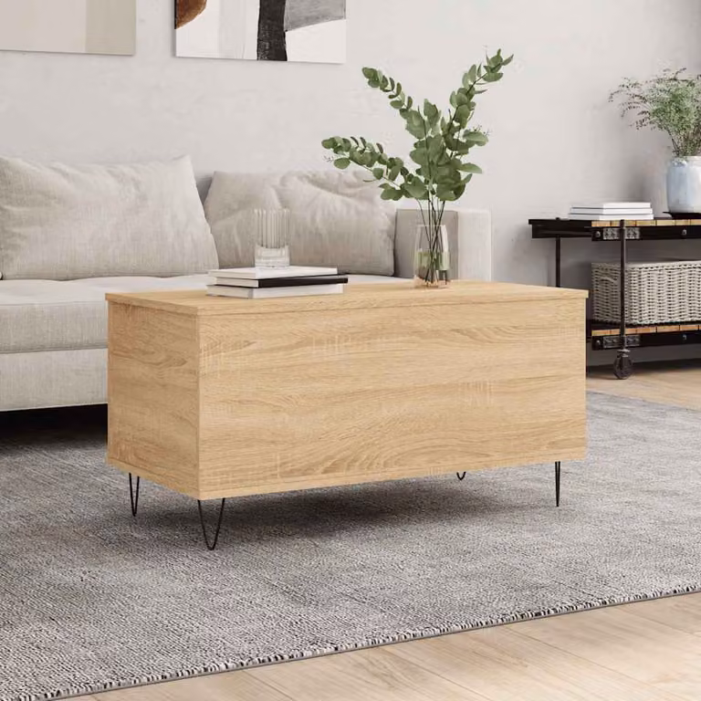 vidaXL Tavolino da Salotto Moderno in Legno e Metallo, Rovere, L 90 x P 44,5 x H 45 cm