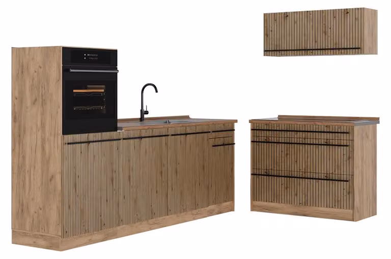 Cucina componibile Vicco R-Line Rovere artigianale/Rovere dorato 220 cm piano di lavoro Rovere dorato, Model 67426