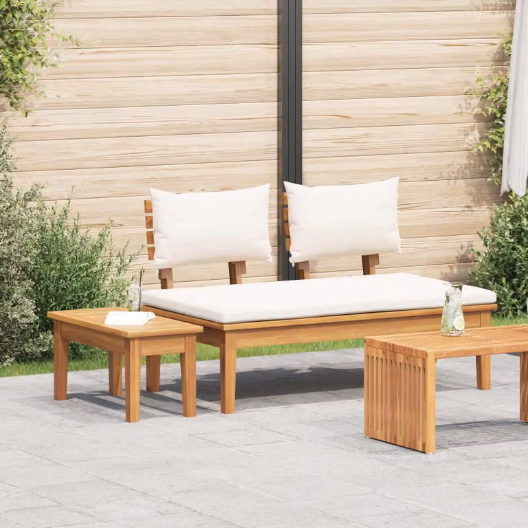 Set di Panchina e Tavolo da Giardino vidaXL in Legno di Teak, 2 Pezzi, Beige e Marrone
