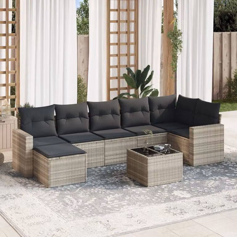 Maison Exclusive - Set Divano da Giardino 8pz con Cuscini Grigio Chiaro Polyrattan
