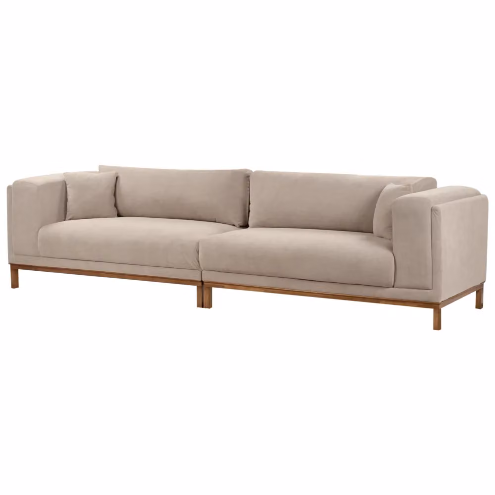 Divano moderno Beliani a 4 posti in tessuto beige con gambe in legno per il tuo soggiorno