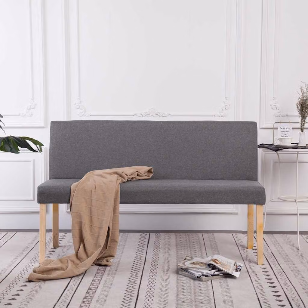 Panca vidaXL in legno di pino e tessuto grigio per sala da pranzo, L: 139,5 cm – 1