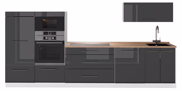 Cucina componibile Vicco Fame-Line Antracite lucido/Bianco 340 cm, PL Rovere, Model 64528