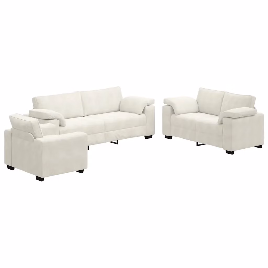 Set di divani 3 pezzi vidaXL in velluto beige con cuscini per soggiorno – 2