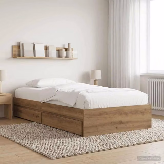 Letto moderno con contenitore vidaXL in legno color rovere marrone L/P/H: 200 x 80 x 83 cm – 1