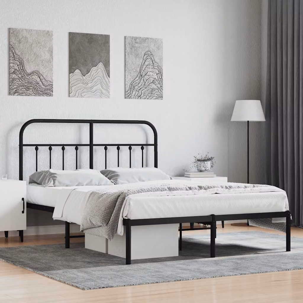vidaXL Giroletto con Testiera in Metallo Nero L: 140 cm, P: 190 cm