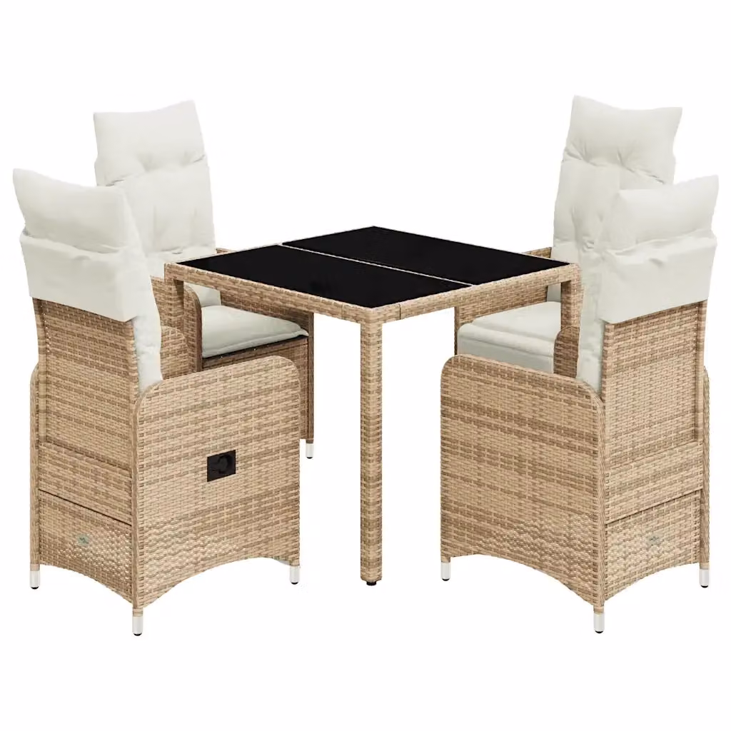 Set da Bistrò da Giardino vidaXL 5 pz in Polyrattan con Cuscini Beige e Tavolo in Vetro – 2